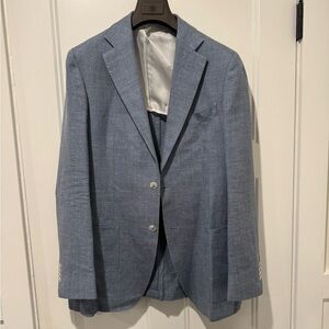 SuitSupply Havana Patch Slim Sport Coat 50 EU / 40R Wool Silk Linen Blue